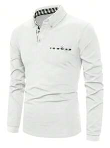 男士拼接雙色格子邊POLO衫 - 白色 - 查看 1