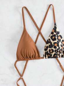 Swim SXY 1pc Women Leopard Print Patchwork One-Piece Swimsuit, Random Print Summer