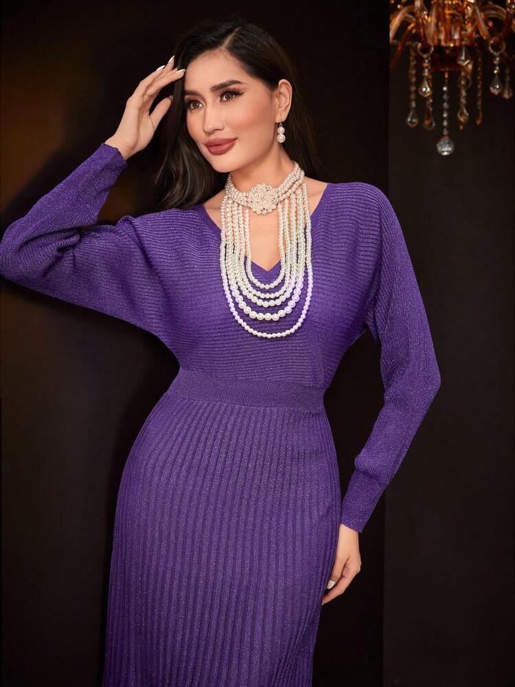 Surplice Neck Cutout Back Sweater Dress