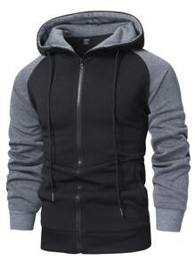 Manfinity Homme Men Colorblock Zip Up Drawstring Hoodie - Black - View 4