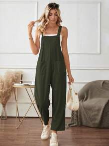 SHEIN LUNE 素色雙口袋背帶連身褲不附吊帶上衣