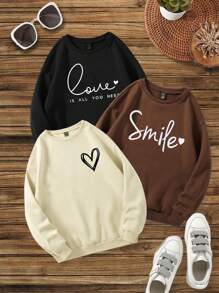 SHEIN Unity 3入組愛心和字母圖案加絨內裏運動衫
