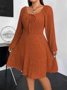 Sunspun 大碼前打結燈籠袖洋裝