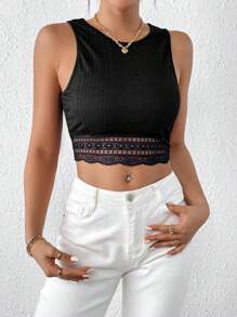 SHEIN Frenchy Top tank crop con encaje en contraste - Negro - Ver 6