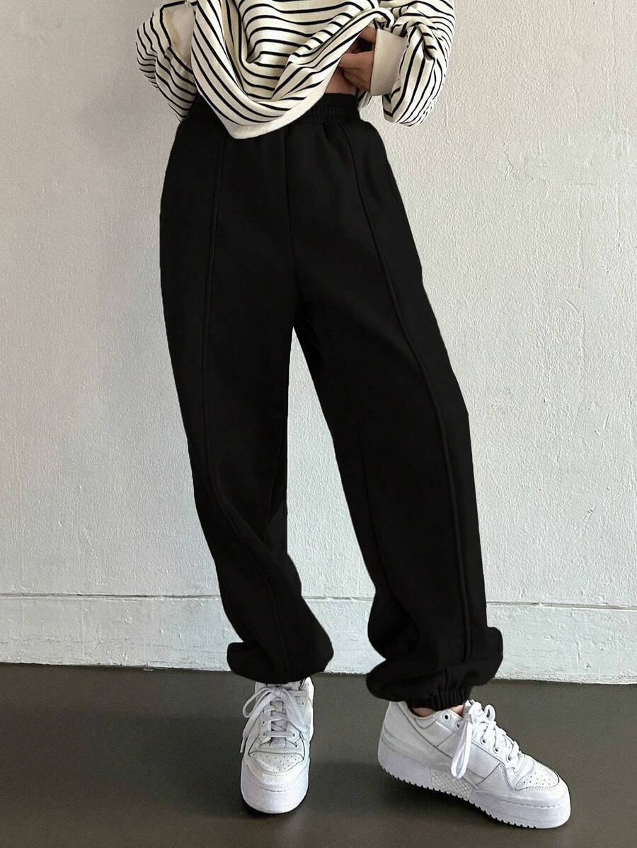 DAZY Solid Elastic Waist Sweatpants,Women Joggers