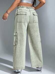 SHEIN ICON Hơn Túi có nắp Quần jean chở hàng - xanh quân đội - Xem 2