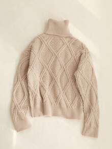 SHEIN Unity Solid Turtleneck Sweater - Apricot - View 2