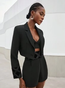 Maija Của phụ nữ Màu thuần Thon gọn Áo vest Với Tương phản Thiết kế - màu đen - Xem 1