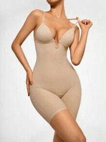 SHAPORA Solid Underwire Cami Shapewear Bodysuit - Khaki - View 6