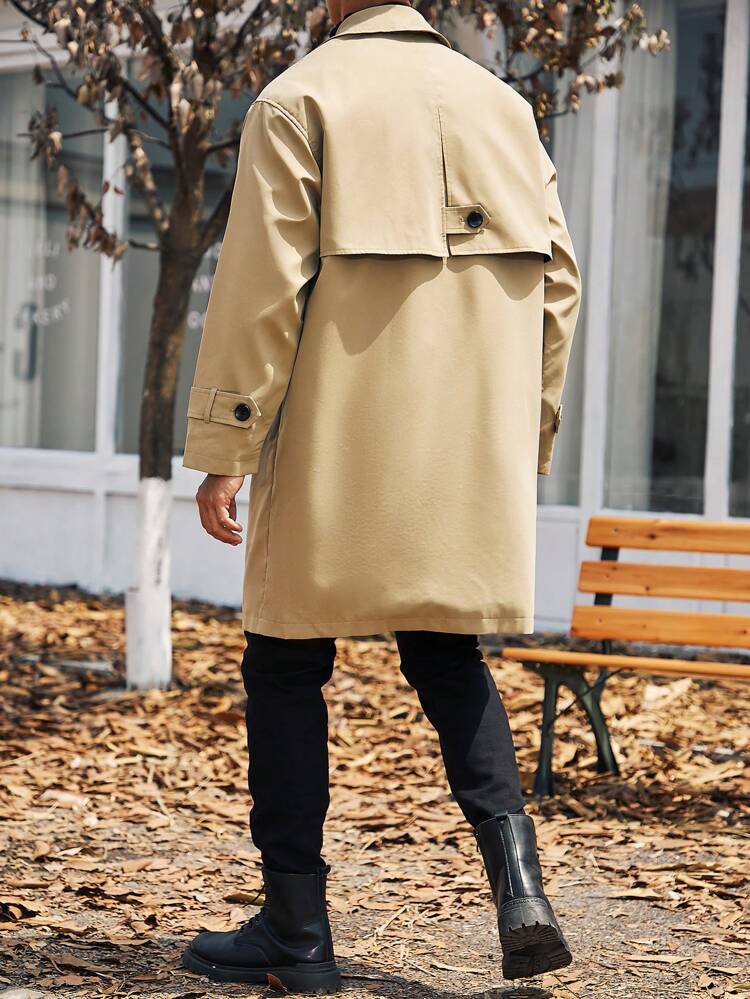 Men Plus Button Front Trench Coat
