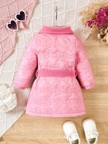 Baby Girl 1pc Floral Jacquard Belted Dress - Pink - View 2