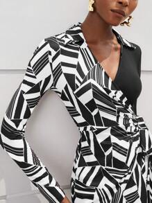 Maija 地理圖案打結側邊包裝連衣裙 - 黑與白 - 查看 6