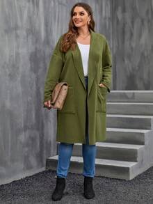 SHEIN LUNE 大碼青果領雙口袋落肩袖花呢外套 - 淺灰色 - 查看 5