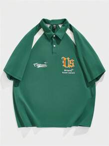 Manfinity RebelGame 男士字母圖案插肩袖POLO衫