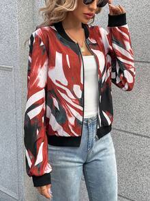 SHEIN LUNE Graphic Print Zip Up Bomber Jacket - Multicolor - View 4