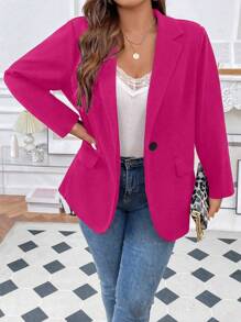 SHEIN Franclia 大碼西裝領單釦西裝外套 - 玫紅色 - 查看 4