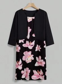 SHEIN Clasi 大碼印花假兩件洋裝 - 黑色 - 查看 1