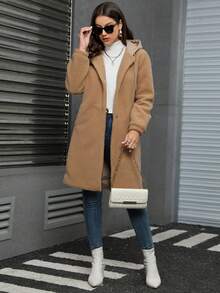 RELISH NOLESS Slant Pocket Hooded Teddy Coat - Camel - View 7