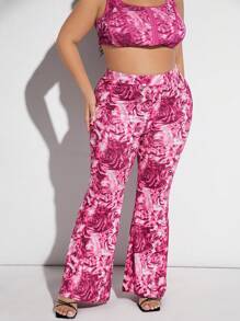 SHEIN X GiudiceGirls 大碼滿版印花喇叭褲 - 彩色 - 查看 5