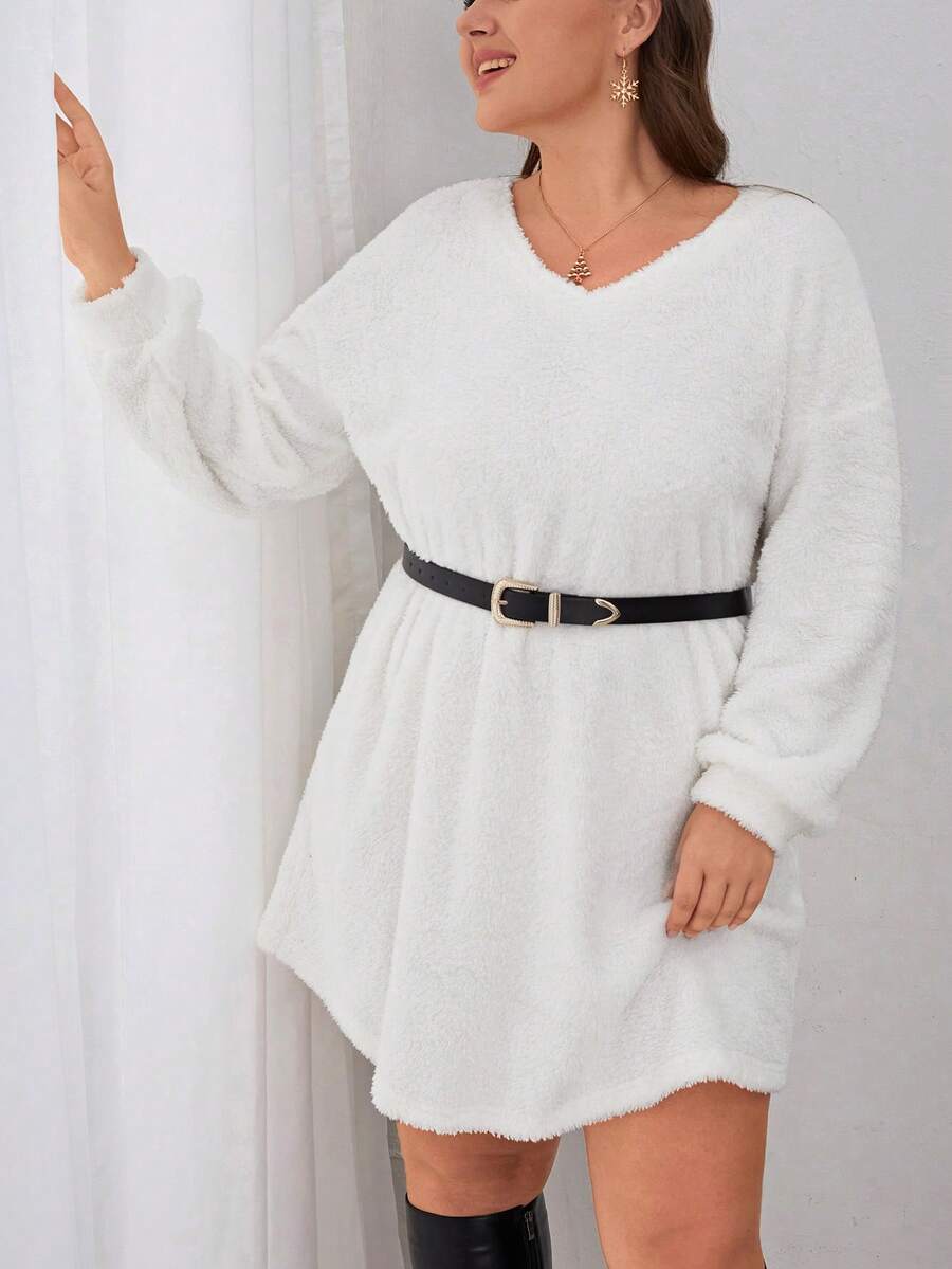SHEIN LUNE Plus Drop Shoulder Flannel Dress - White - View 1
