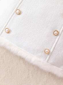 SHEIN Young Girl Fuzzy Trim Pocket Patched Button Up Tweed Jacket and Skirt