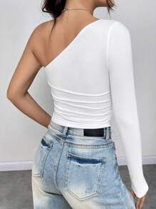 Flirla Một bờ vai Viền ven Top Cây trồng - trắng - Xem 2