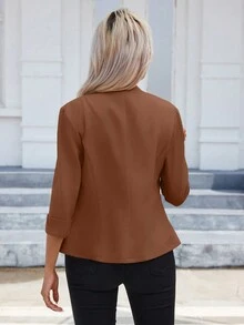 SHEIN Clasi Chất rắn Nút đơn Áo vest - Cà phê nâu - Xem 2