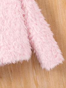 SHEIN Tween Girl 1pc Solid Button Front Fuzzy Coat - Pink - View 5