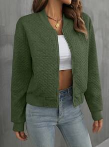 SHEIN Privé Zip Up Drop Shoulder Bomber Jacket - Army Green - View 6