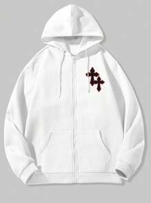 ROMWE MEN Street Life Guys Slogan & Figure Graphic Kangaroo Pocket Drawstring Thermal Lined Hoodie - White - View 2