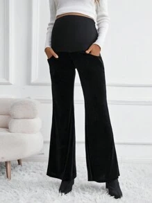 SHEIN Thai sản Vòng eo có thể điều chỉnh Quần ống loe - màu đen - Xem 3