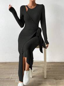 Chiquease 镂空结饰侧裹身下摆长款女装