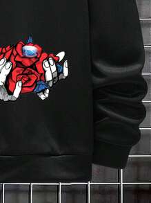 Manfinity Roghcode Men Plus Letter Graphic Sweatshirt - Black - View 3