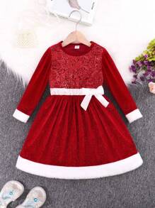 SHEIN Young Girl Contrast Trim Dress for Christmas