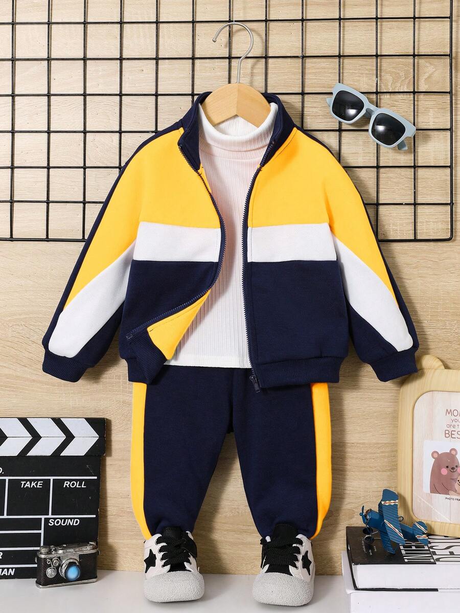 SHEIN Đứa bé trai Khối màu Dây kéo Áo khoác & Quần nỉ Without Tee - Nhiều màu - Xem 1
