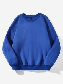 SHEIN Coolane Đồ họa Chữ cái Thả vai Áo nỉ - Xanh đậm - Xem 2