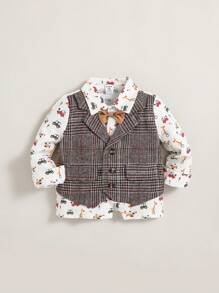 SHEIN Đứa bé trai In Ô tô Nơ mặt trước 2 trong1 Áo sơ mi - Nhiều màu - Xem 1