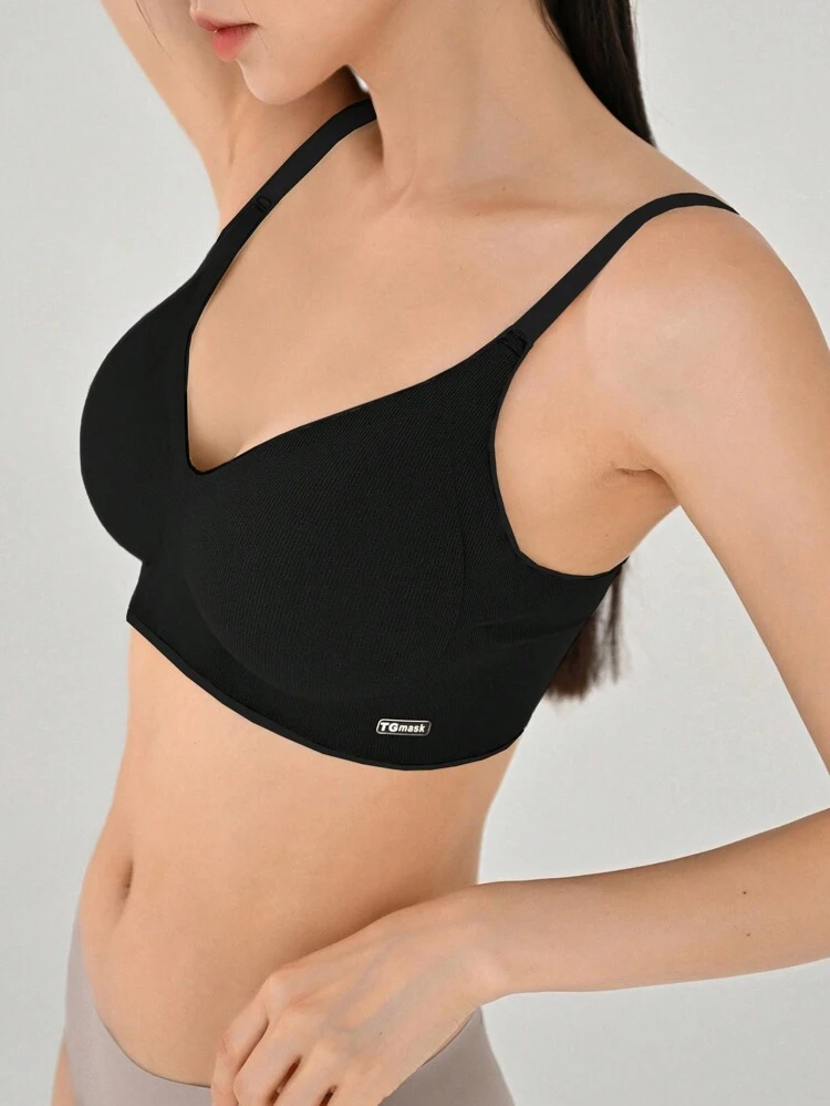 Letter Patched Detail Wireless Bra,Back To School Clothes Lingerie For Women