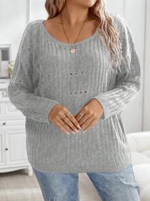 Calvaya Áo len dệt kim dáng suông vai rộng, áo len chui đầu mùa thu đông. - Xám - Xem 3