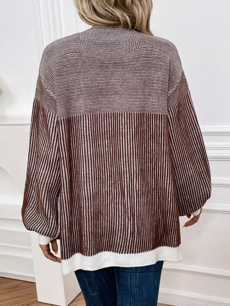 Striped Pattern Drop Shoulder Duster Cardigan