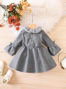 女嬰毛茸邊荷葉袖蝴蝶結細節洋裝