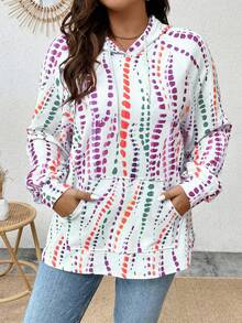 Calvaya Plus Size Tie Dye Kangaroo Pocket Raglan Sleeve Sweatshirt - Multicolor - View 4