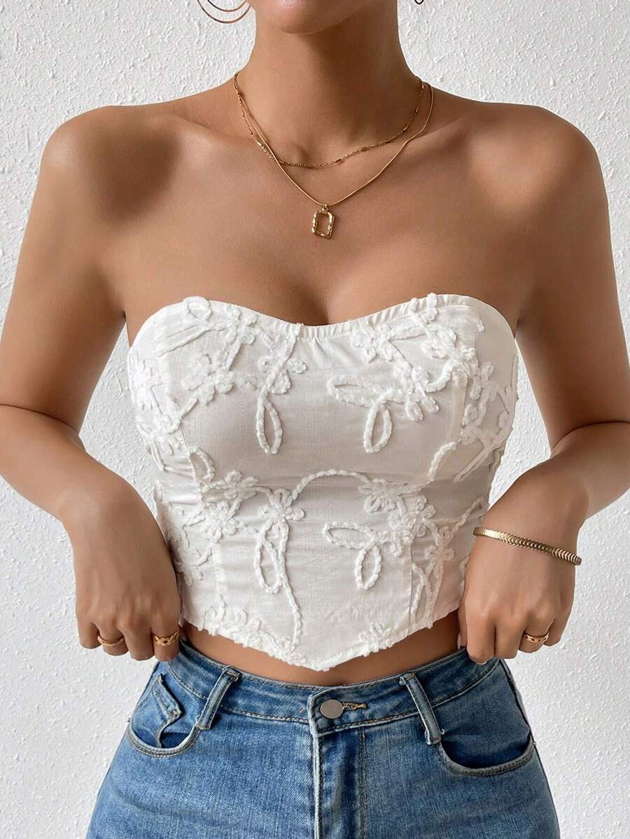 Chiquease 頭巾下擺短款抹胸上衣 - 白色 - 查看 1