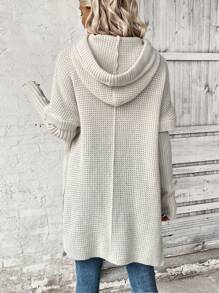 LanaWest Batwing Sleeve Drawstring Hooded Split Hem Sweater,Ladies Late Fall Casual Drawstring,Split Long Sleeve Loose Light Grey Batwing Sleeve Pullovers Women Sweaters,Long Sleeve Tops Knit Pullover Fall Winter Outfit - Light Grey - View 2