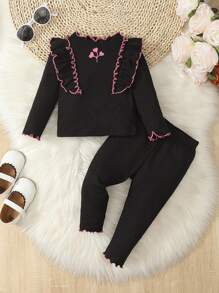 Baby Girl Ruffle Trim Tee & Leggings - Black - View 1