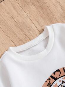 SHEIN 可愛荷葉邊豹紋 字母女童（大）兩件套 - 白色 - 查看 4