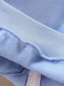 男大童字母圖案撞色加絨內裏飛行員夾克 - 淺藍色 - 查看 5