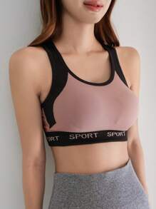 DAZY Letter Graphic Colorblock Sports Bra - Pink - View 6