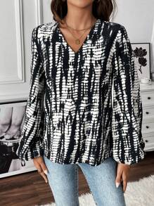 SHEIN Frenchy Nhuộm buộc Tay áo lồng đèn Áo sơ mi - màu đen - Xem 4