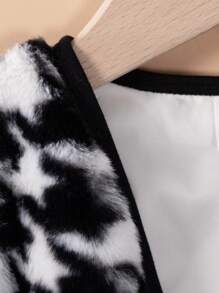 SHEIN Young Girl Houndstooth Pattern Contrast Binding Open Front Flannelette Jacket Without Sweater - Black and White - View 4